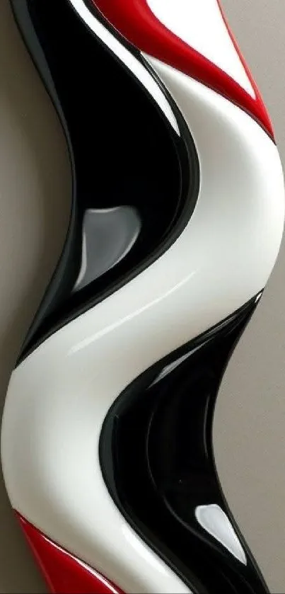 Abstract wave design with red, black, and white curves.