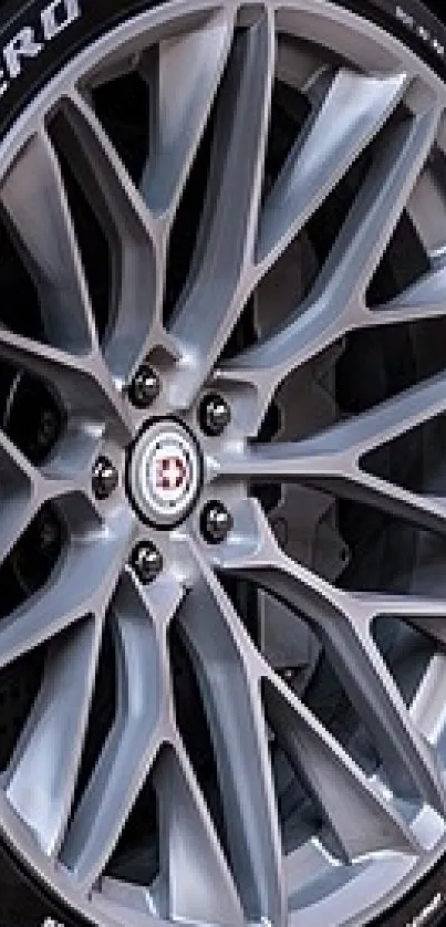 Close-up of a sleek alloy wheel design for car enthusiasts.