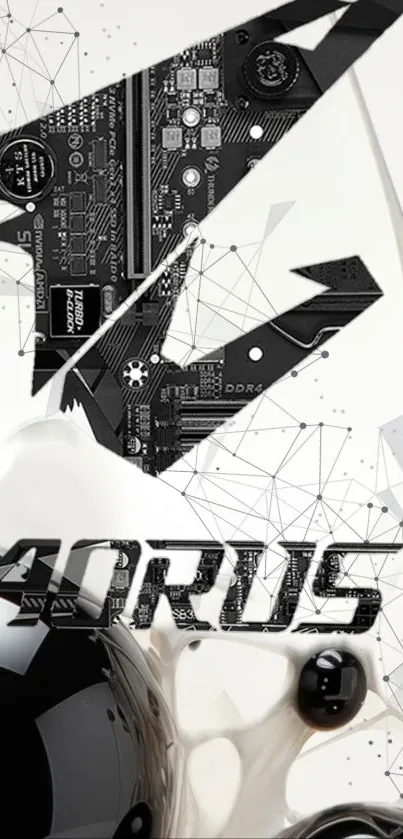 Aorus geometric tech design wallpaper in black and white.