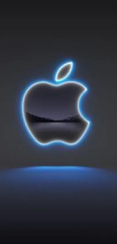 Sleek Apple logo with blue glow on a black background wallpaper