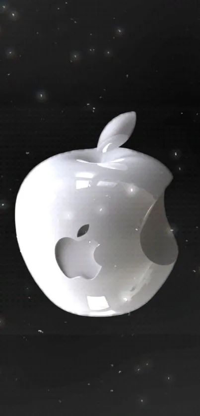 Sleek Apple logo with black starry background.