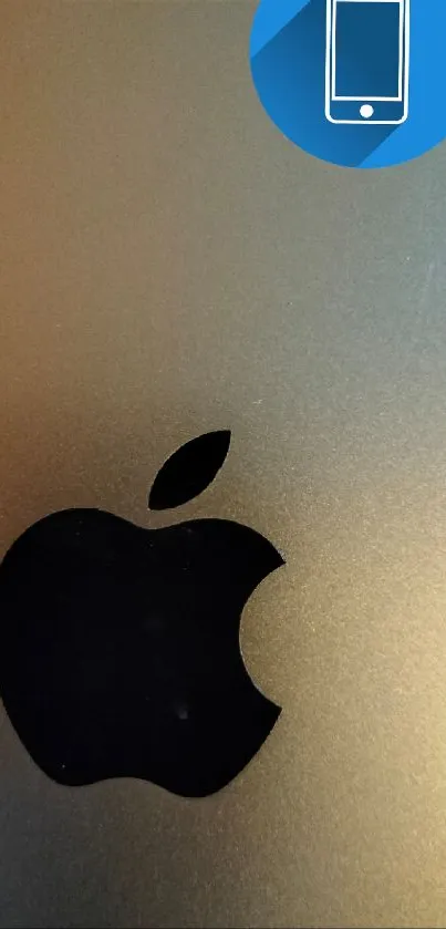 Sleek Apple logo on mobile wallpaper with gold gradient background.