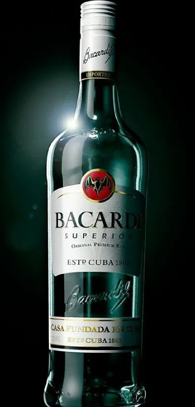 Bacardi bottle glowing with elegance in the dark.