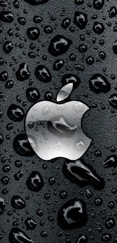 Black Apple wallpaper with glossy water droplets.