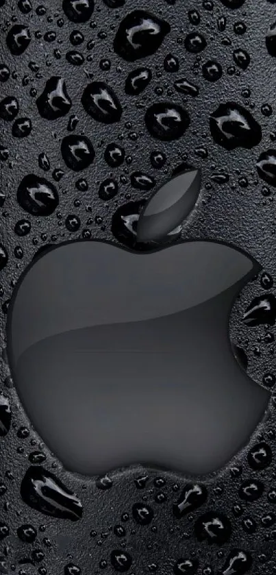 Sleek black wallpaper with Apple logo and water droplets.