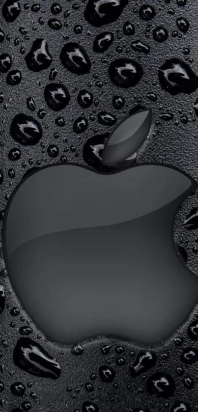 Sleek black Apple logo with water droplets wallpaper.