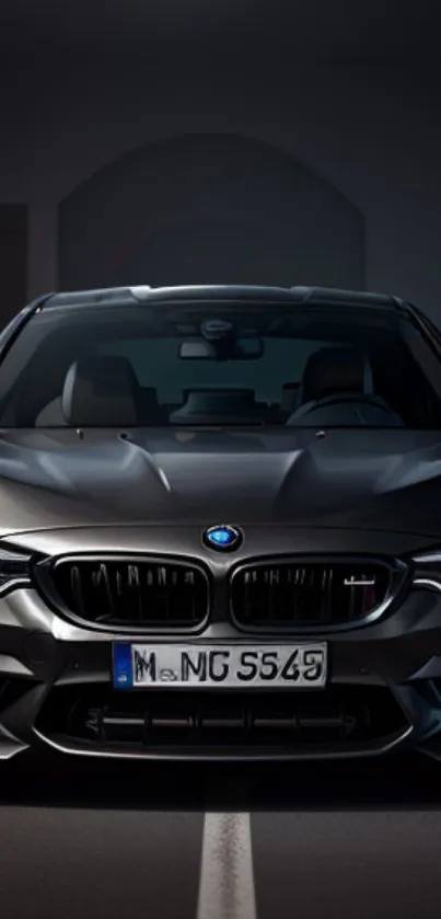 Front view of sleek black BMW car.