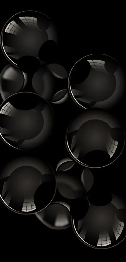 Reflective black bubbles on a sleek dark background mobile wallpaper.