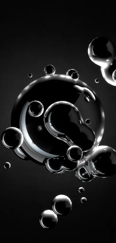 Sleek black bubbles on a dark backdrop for mobile wallpaper.