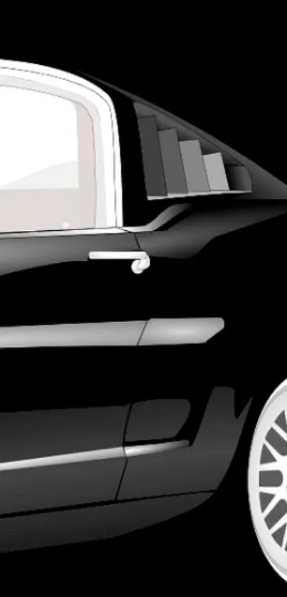 Sleek black car illustration on mobile wallpaper.