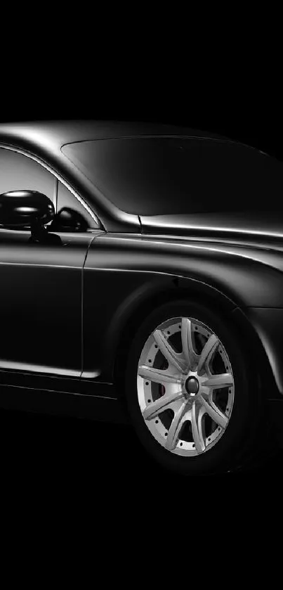 Sleek black car on a dark background, perfect for mobile wallpaper.