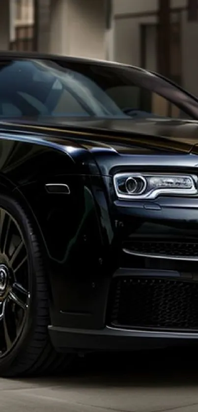 Sleek black luxury car parked elegantly.