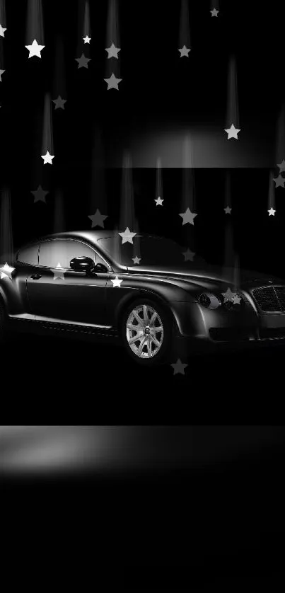 Luxury black car with stars in night.