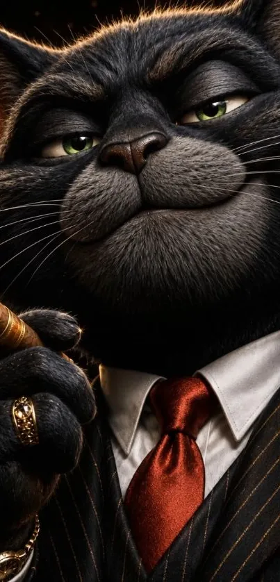 Sophisticated black cat illustration in suit with a cigar.