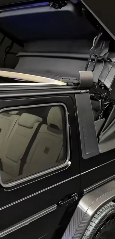 Black convertible SUV with open roof