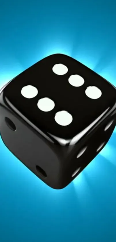 Sleek black dice with glowing blue background mobile wallpaper.