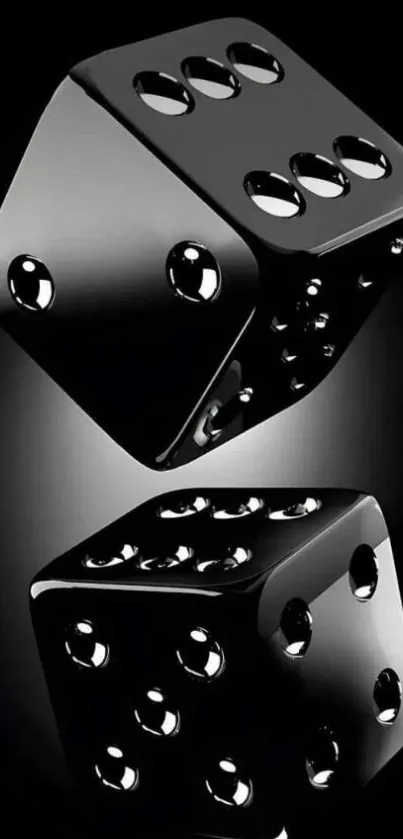 Black dice rolling on dark mobile wallpaper.