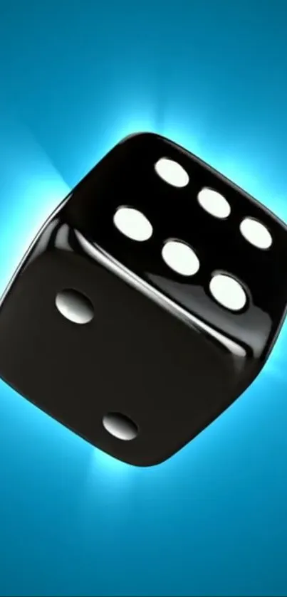 3D black dice on glowing blue background wallpaper.