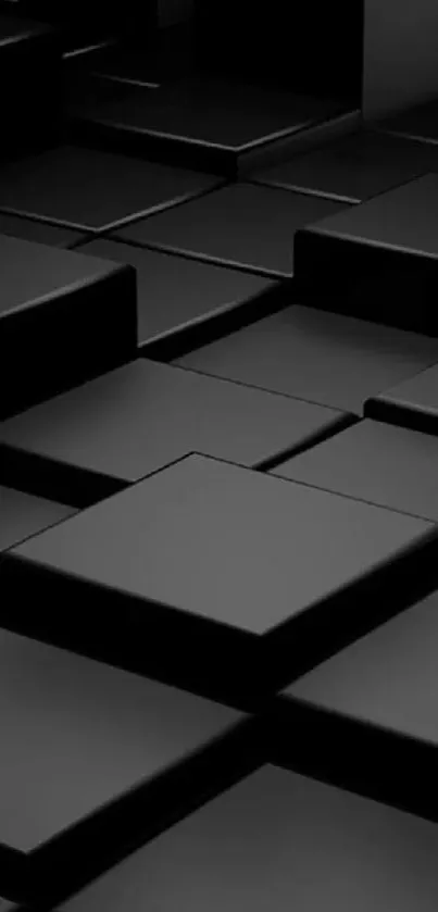 Sleek black geometric wallpaper with 3D squares.