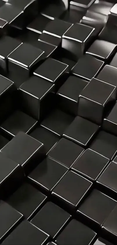 3D black geometric blocks pattern phone wallpaper.