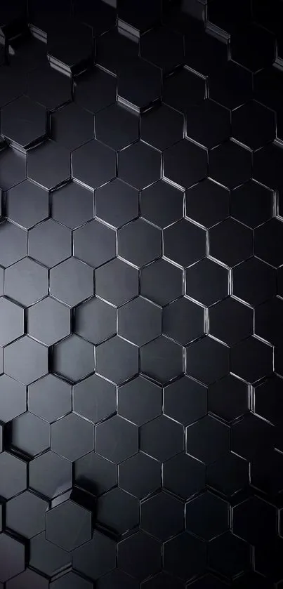 Sleek black hexagon geometric wallpaper for mobile.