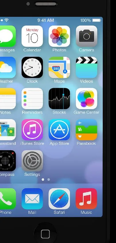 Black iPhone with displayed home screen apps.