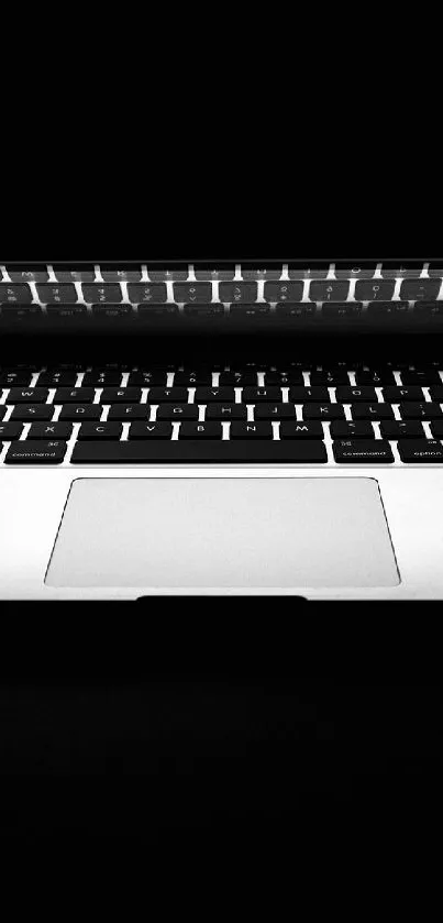 Sleek black laptop with glowing keys on a dark background.