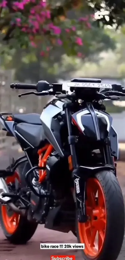 Black motorcycle with orange accents