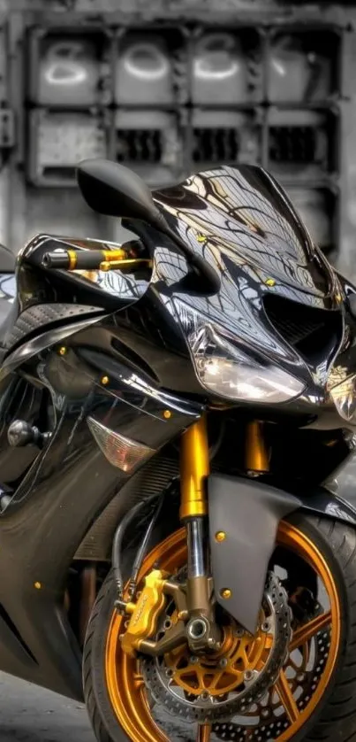 Black motorcycle with gold accents, perfect for mobile wallpaper.