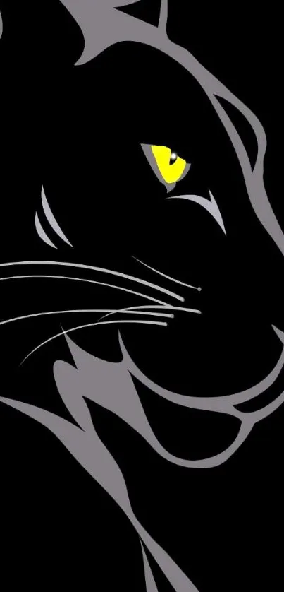 Sleek black panther with yellow eye on dark background.