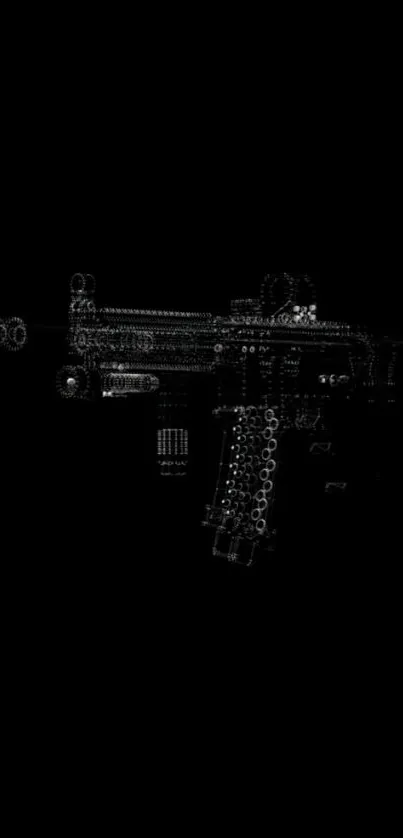 Intricately designed black rifle on a dark background.