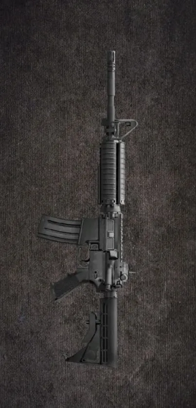 Realistic black rifle on dark background wallpaper.