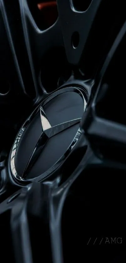 Close-up of a sleek black car rim with a luxurious design.