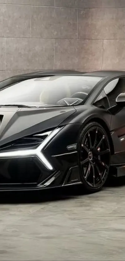 Sleek black sports car with dynamic design.