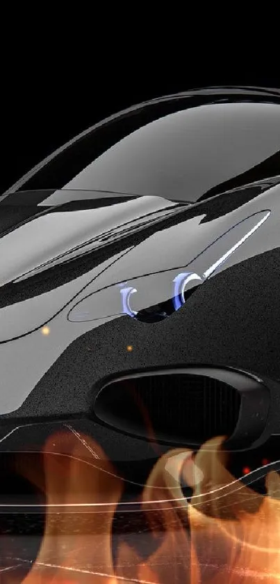 Sleek black sports car with blue accents and futuristic design.