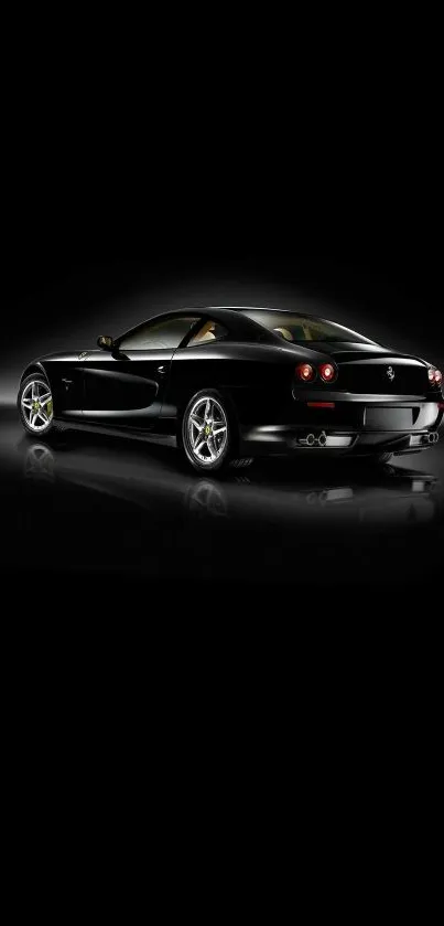 Sleek black sports car on dark background wallpaper.