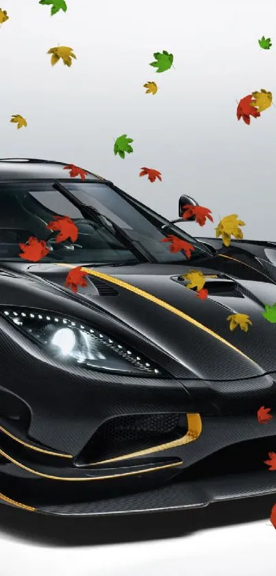 Sleek black sports car with gold accents on a light background.