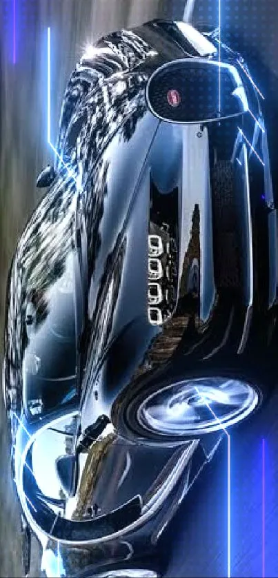 Black Bugatti Chiron racing on a highway, showcasing speed and elegance.