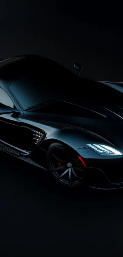 Sleek black sports car with modern design and glossy finish, perfect for mobile wallpaper.