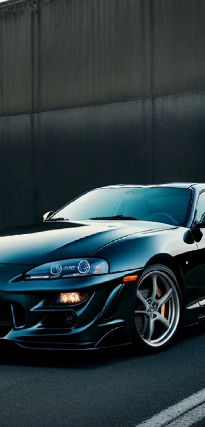 Sleek black sports car parked on the road with modern design.