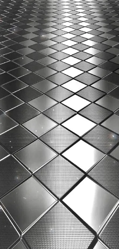 Sleek black tile design on phone wallpaper.