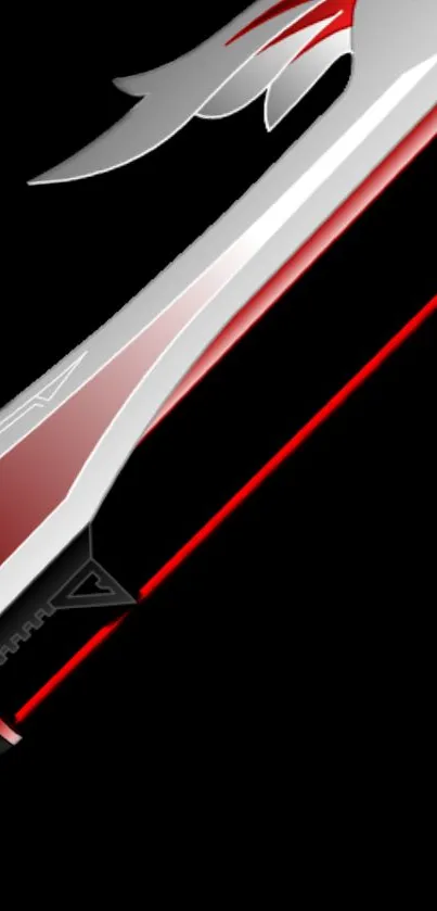 Stylized red and white sword on black background wallpaper.