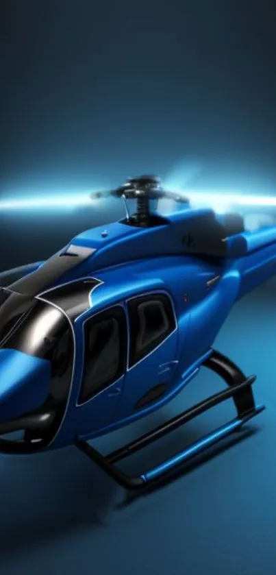 Futuristic blue helicopter with neon lights wallpaper.