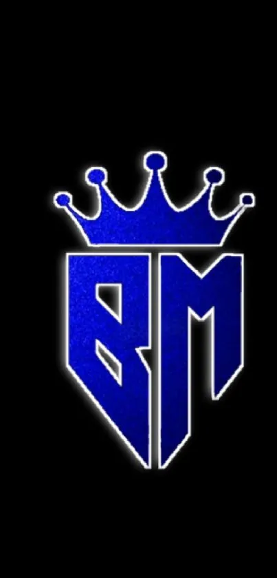 Blue crown logo on black mobile wallpaper.