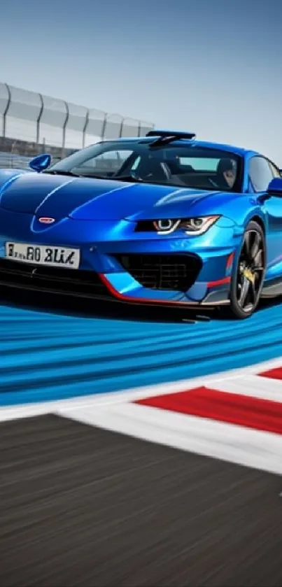 Blue sports car on a vibrant race track, showcasing speed and modern design.