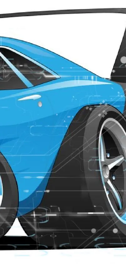 Vibrant blue sports car illustration for mobile wallpaper.