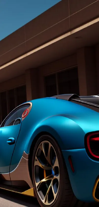 Blue sports car with sleek design on urban street.