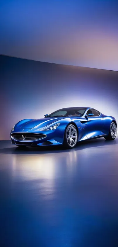 Blue sports car in futuristic setting wallpaper.