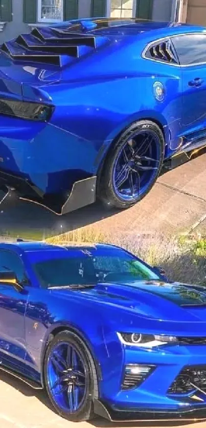 Sleek blue sports car parked outdoors, showcasing modern design.