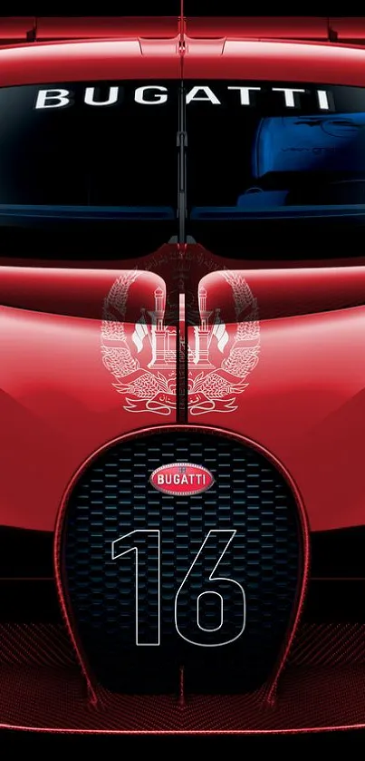 Sleek Bugatti car with a red design perfect for mobile wallpaper.